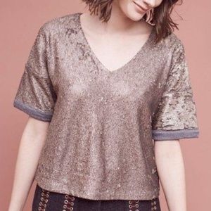 Deletta | Anthro Antique Gold Sequin Boxy Glam Crop Top